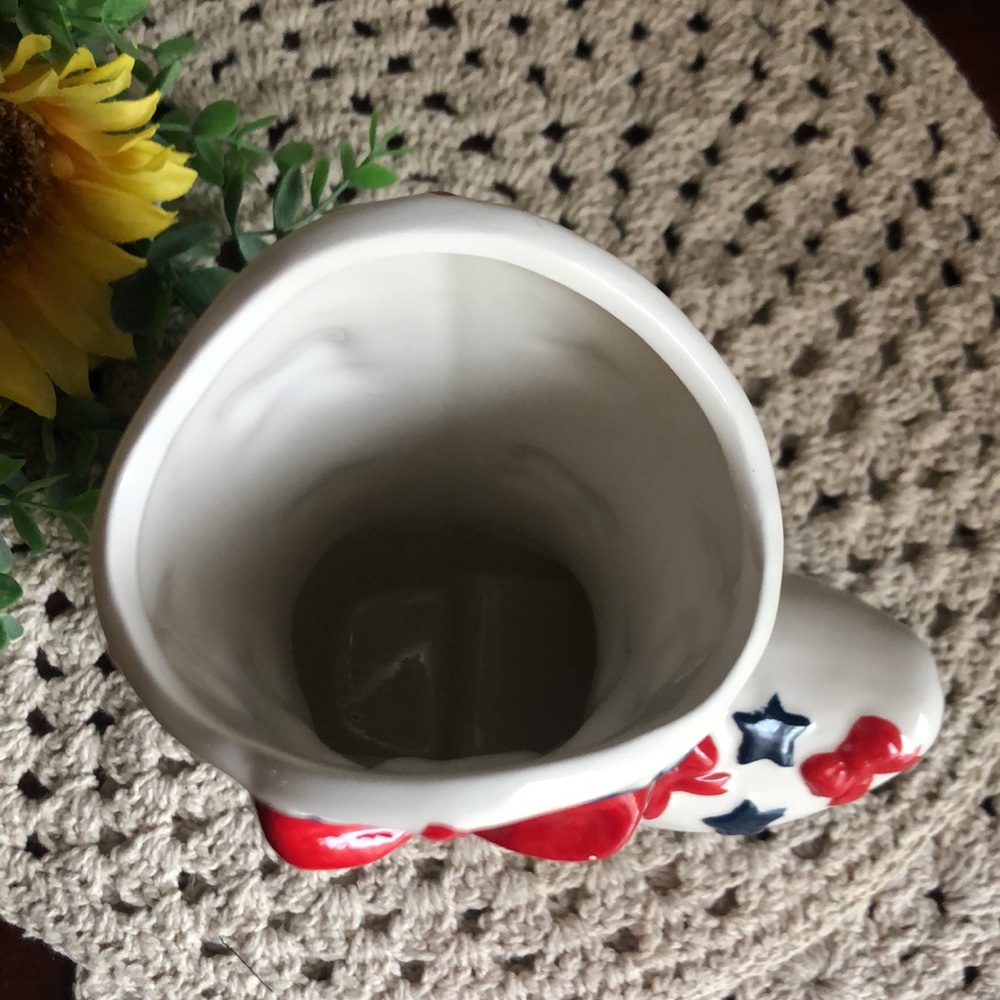 Decorative White Ceramic Cowboy Patriotic Boot with Red Bows and Blue Stars - Picture 2 of 10